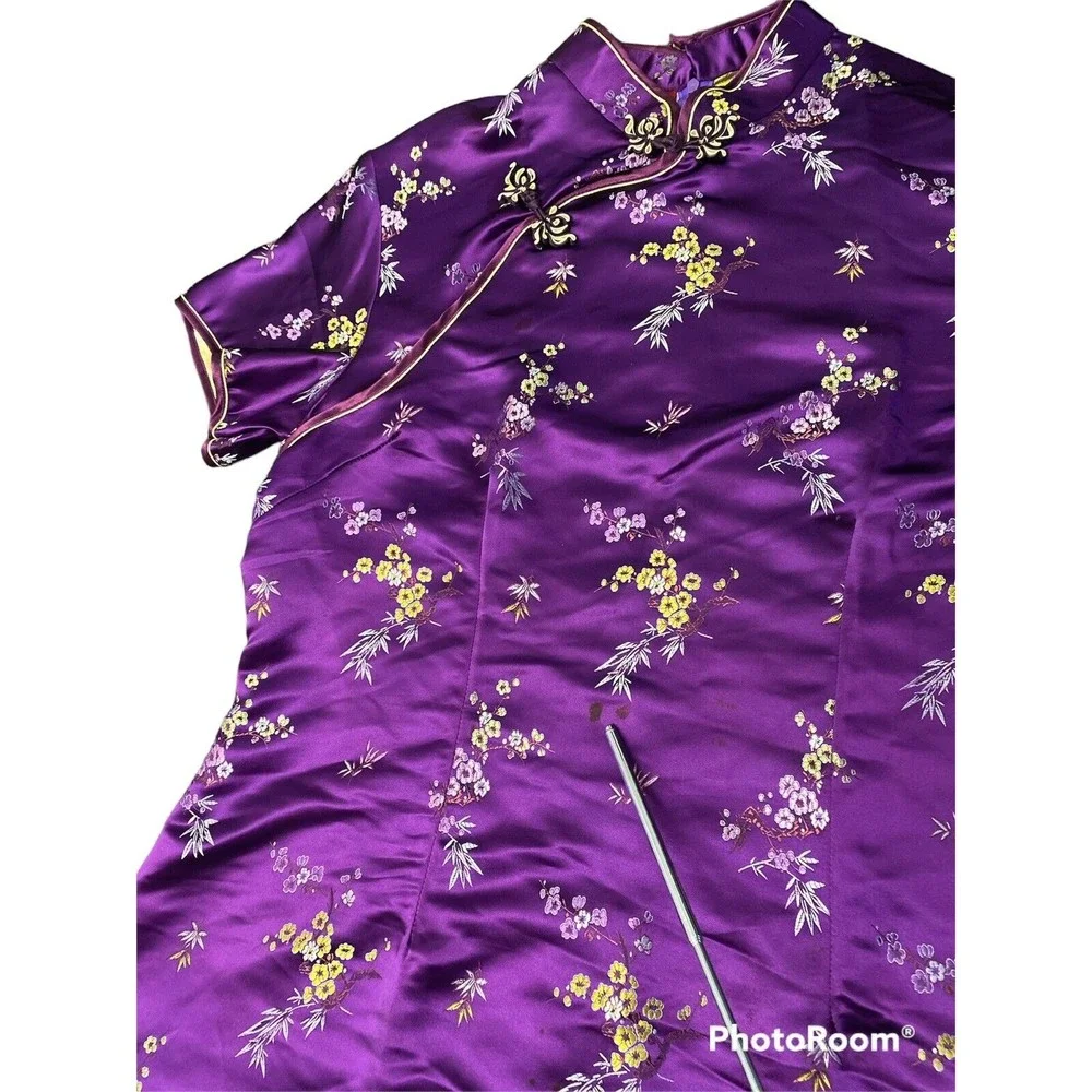 Mu lan Cheongsam Qipao purple Chinese Floral pattern Dress xxl - Picture 4 of 11